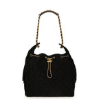 Medium 25 Hobo Bag Black Suede Antique Gold Hardware