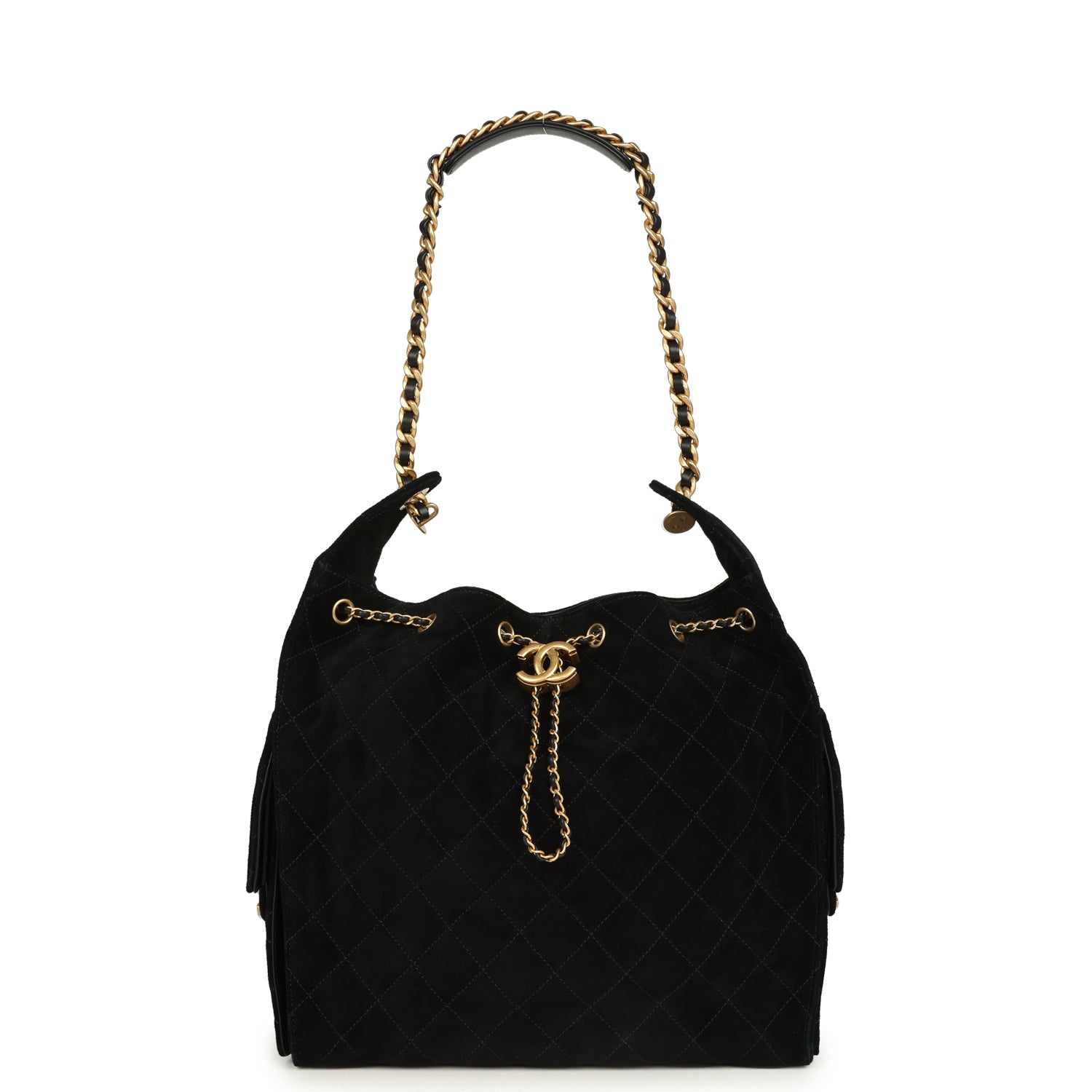 Medium 25 Hobo Bag Black Suede Antique Gold Hardware
