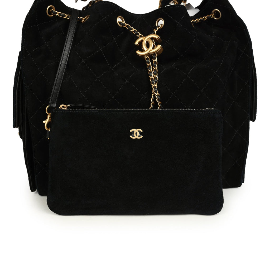 Medium 25 Hobo Bag Black Suede Antique Gold Hardware