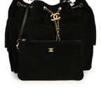Medium 25 Hobo Bag Black Suede Antique Gold Hardware