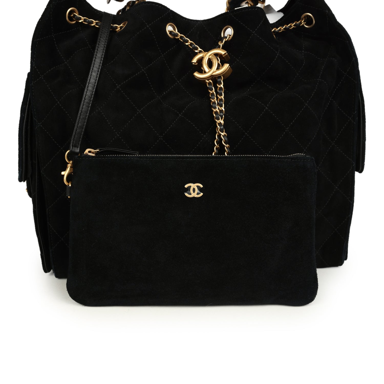 Medium 25 Hobo Bag Black Suede Antique Gold Hardware