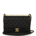 Small Chic Pearls Flap Bag Black Goatskin Antique Gold Hardware