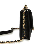Small Chic Pearls Flap Bag Black Goatskin Antique Gold Hardware