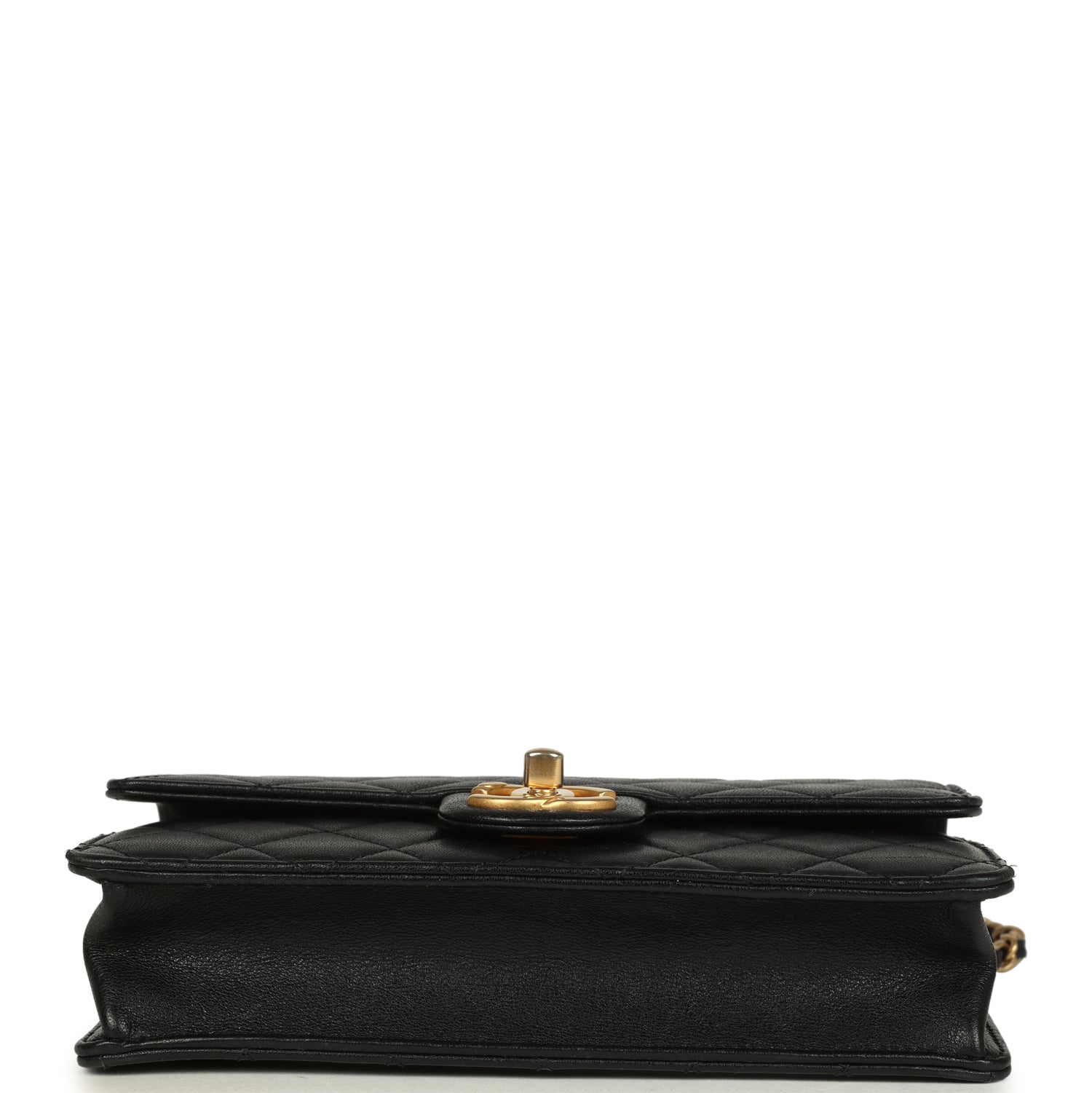 Small Chic Pearls Flap Bag Black Goatskin Antique Gold Hardware