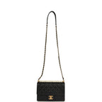 Small Chic Pearls Flap Bag Black Goatskin Antique Gold Hardware