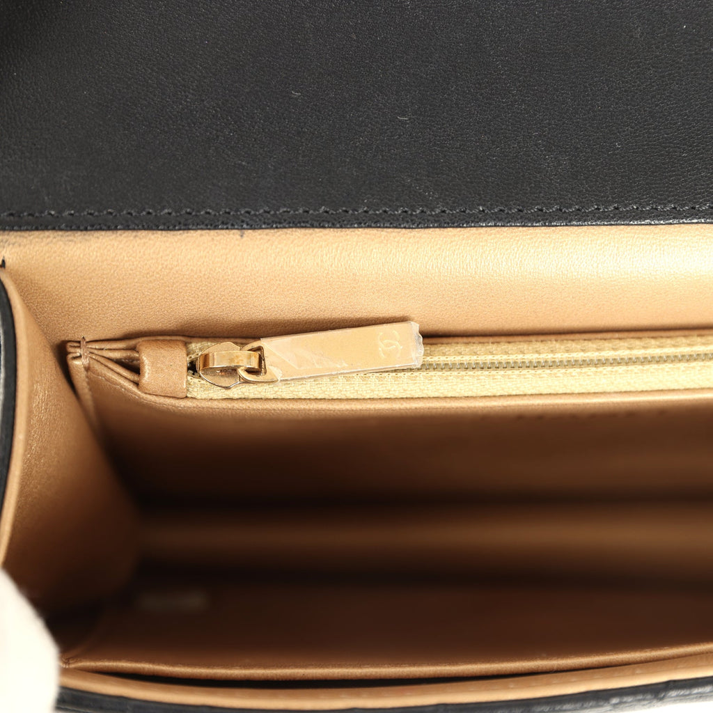 Small Chic Pearls Flap Bag Black Goatskin Antique Gold Hardware