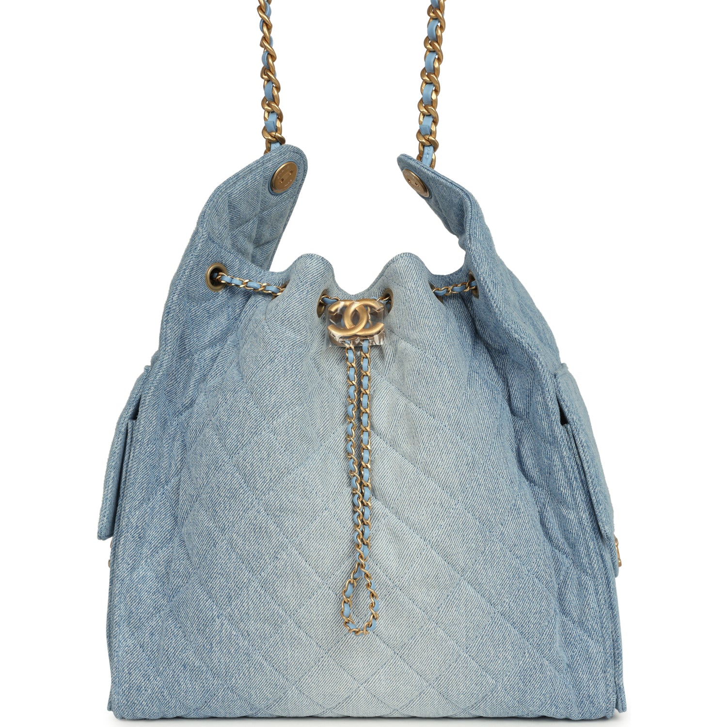 Medium 25 Hobo Bag Light Blue Washed Denim Antique Gold Hardware