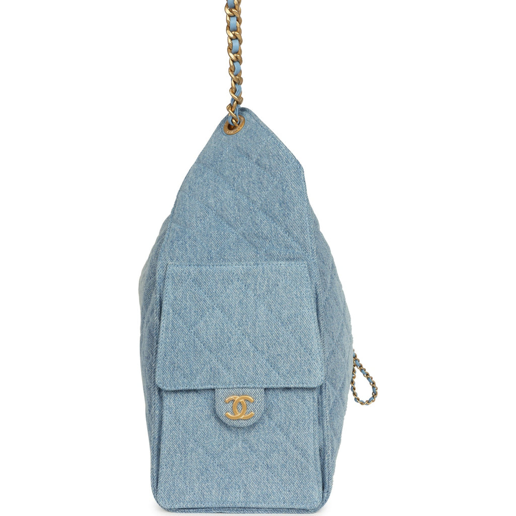 Medium 25 Hobo Bag Light Blue Washed Denim Antique Gold Hardware