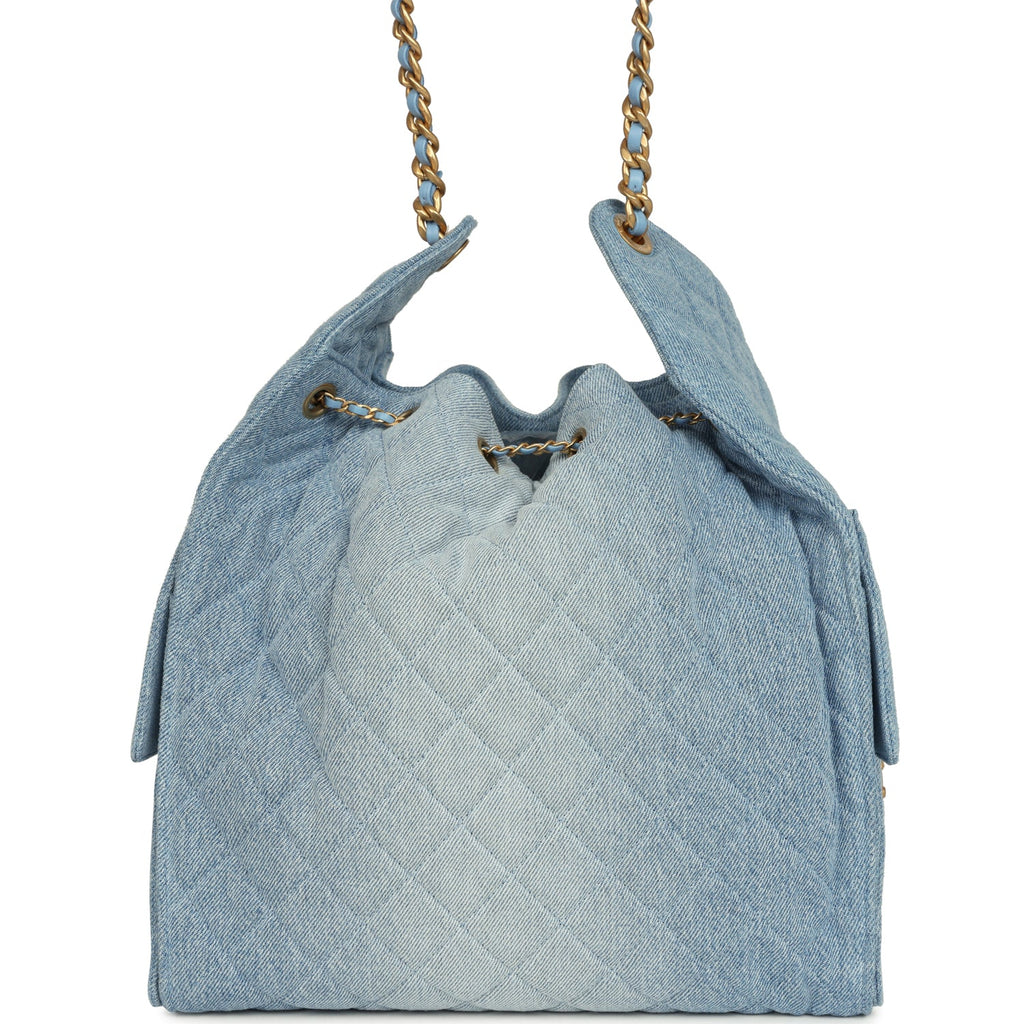 Medium 25 Hobo Bag Light Blue Washed Denim Antique Gold Hardware