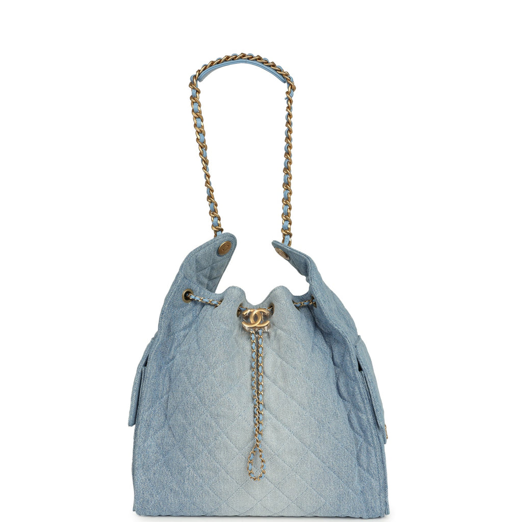 Medium 25 Hobo Bag Light Blue Washed Denim Antique Gold Hardware
