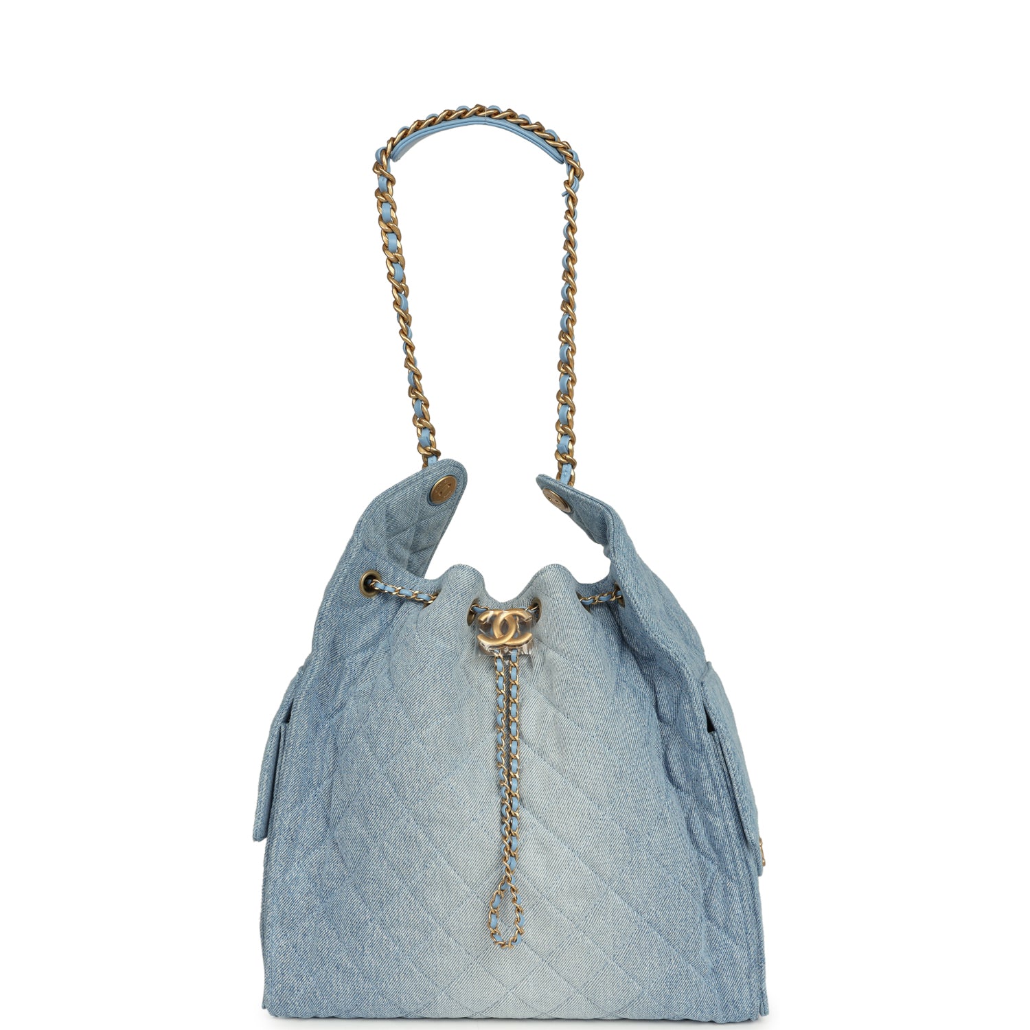 Medium 25 Hobo Bag Light Blue Washed Denim Antique Gold Hardware