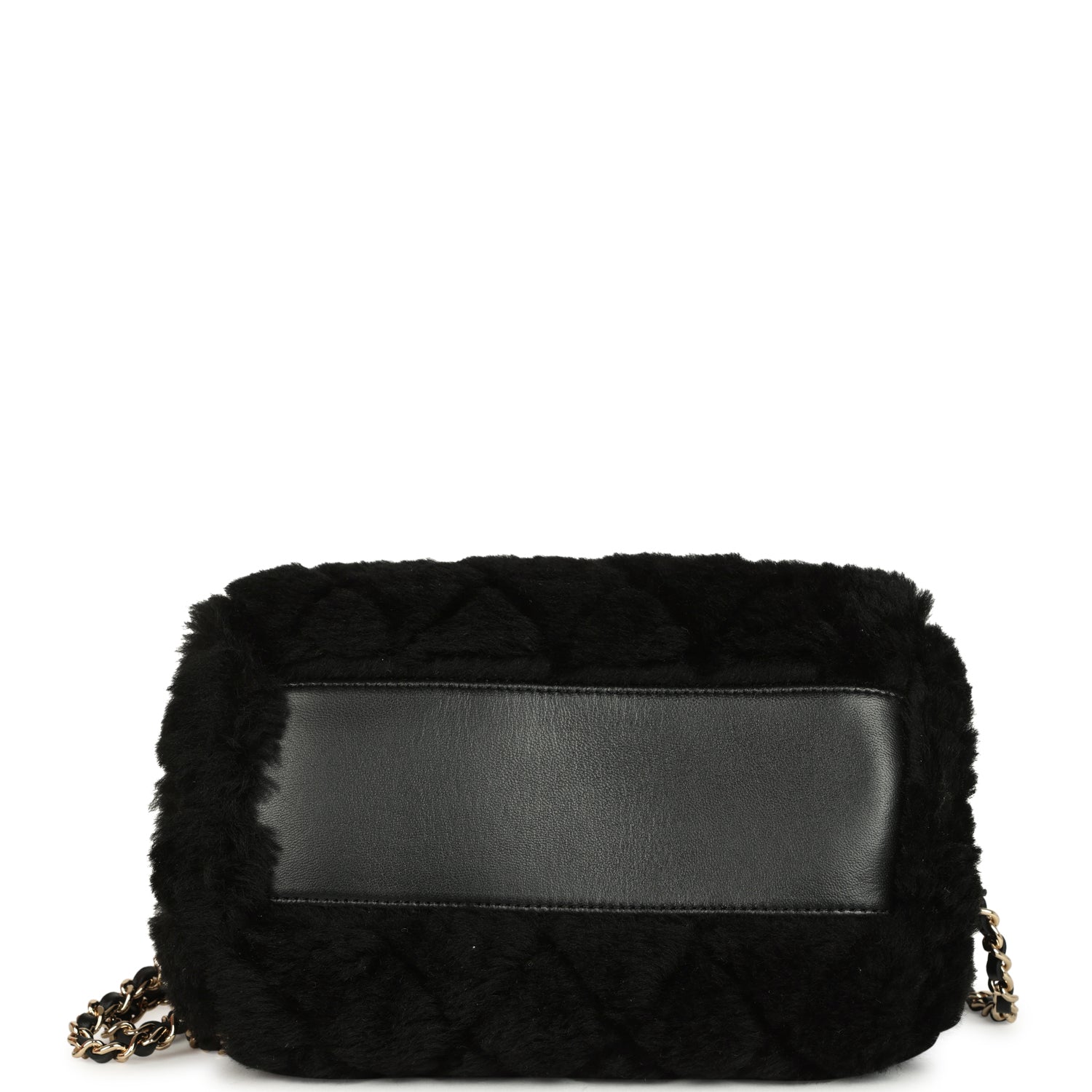 Mini Timeless Classic Barrel Bag with Chain Black Shearling Light Gold Hardware