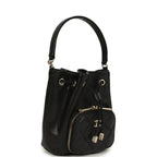 Mini Top Handle Bucket Bag with Chain Black Shiny Caviar Light Gold Hardware