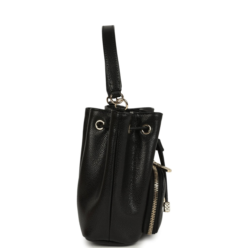 Mini Top Handle Bucket Bag with Chain Black Shiny Caviar Light Gold Hardware