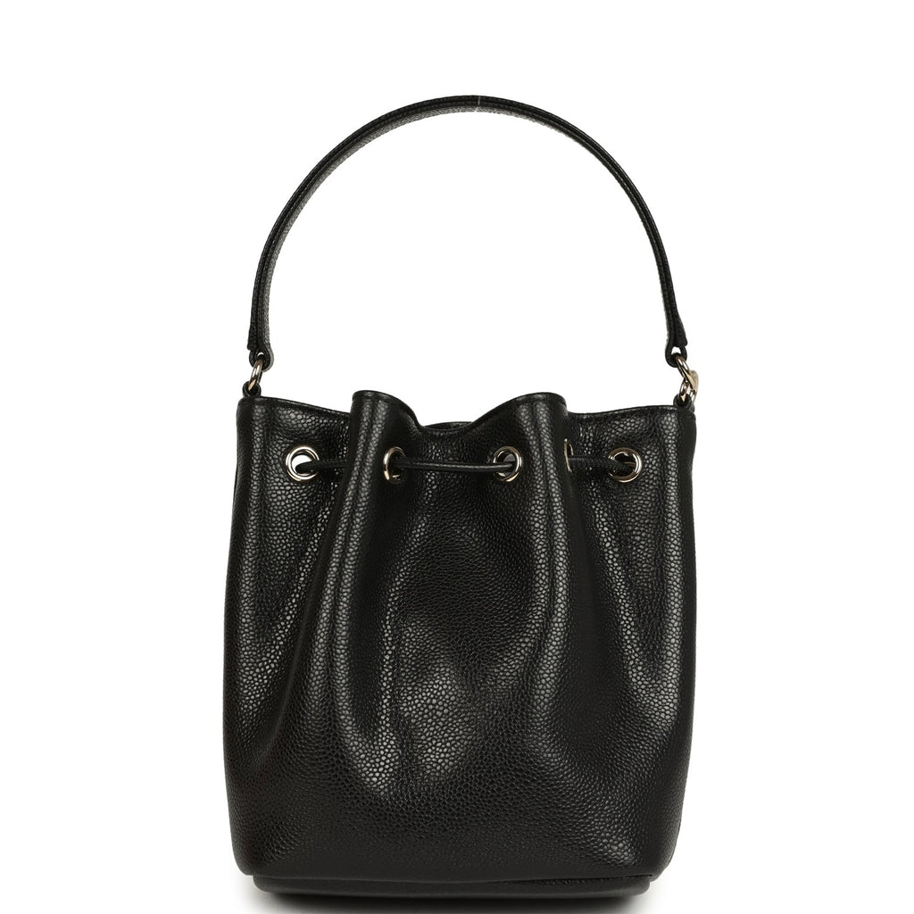 Mini Top Handle Bucket Bag with Chain Black Shiny Caviar Light Gold Hardware