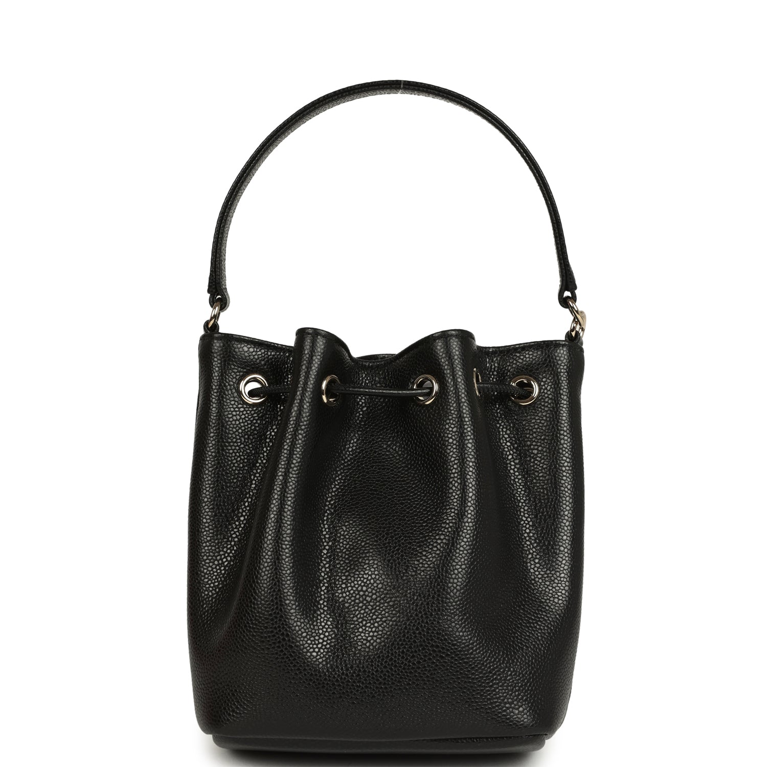 Mini Top Handle Bucket Bag with Chain Black Shiny Caviar Light Gold Hardware