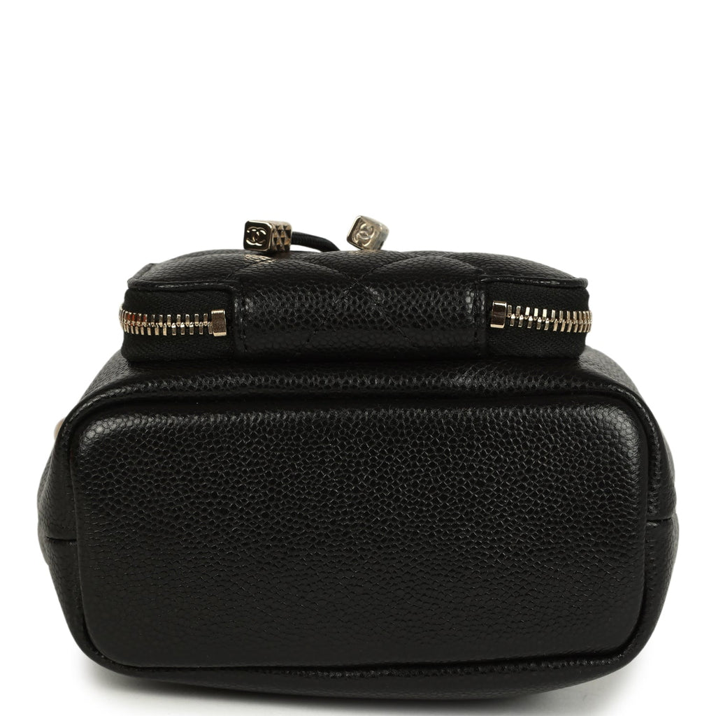 Mini Top Handle Bucket Bag with Chain Black Shiny Caviar Light Gold Hardware