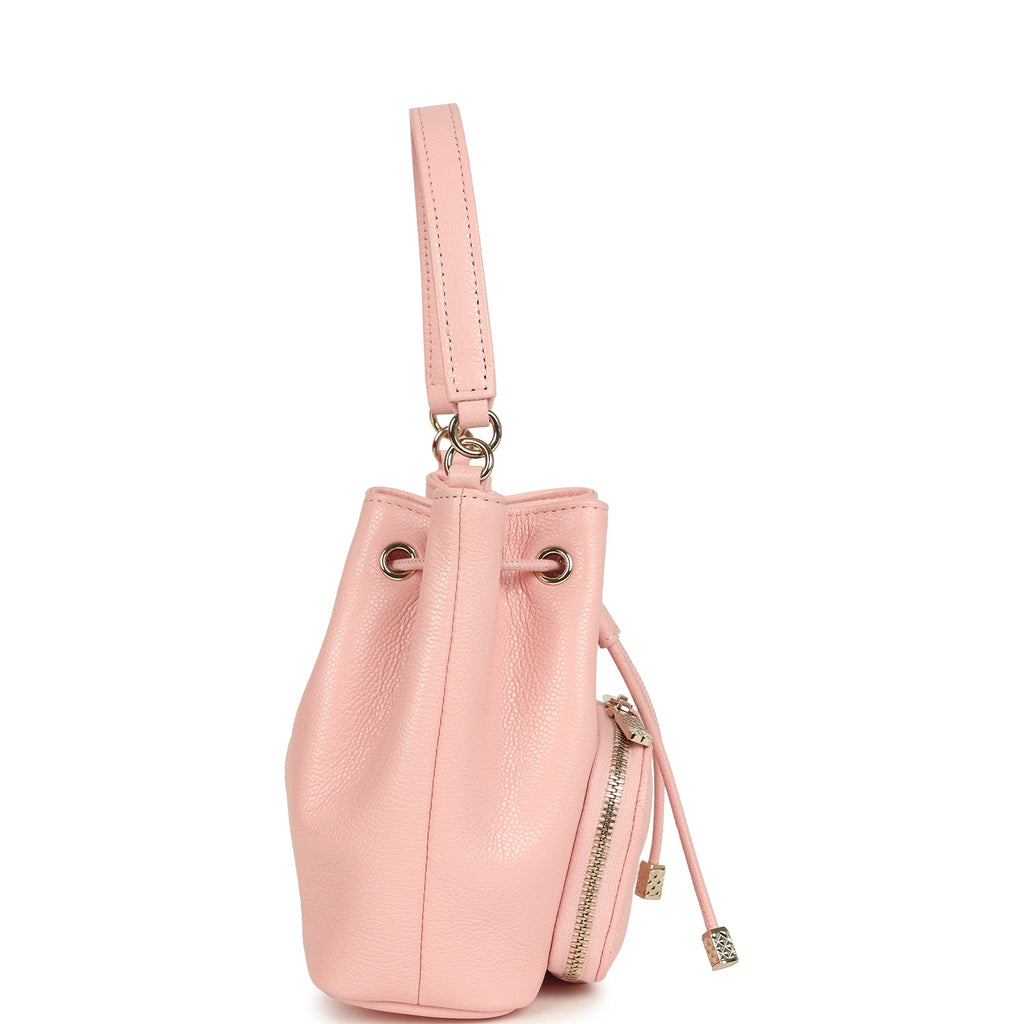 Mini Top Handle Bucket Bag with Chain Pink Shiny Caviar Light Gold Hardware