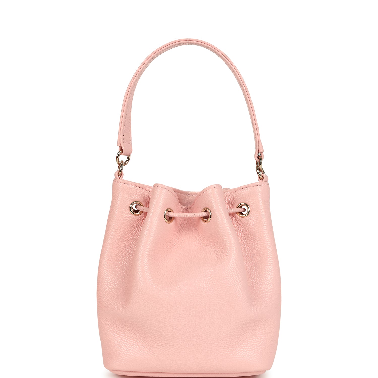 Mini Top Handle Bucket Bag with Chain Pink Shiny Caviar Light Gold Hardware