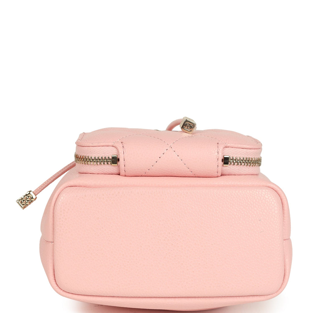 Mini Top Handle Bucket Bag with Chain Pink Shiny Caviar Light Gold Hardware