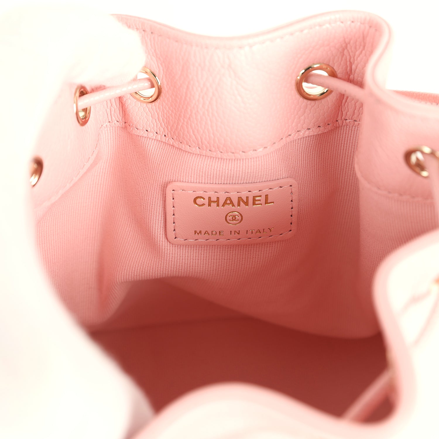 Mini Top Handle Bucket Bag with Chain Pink Shiny Caviar Light Gold Hardware