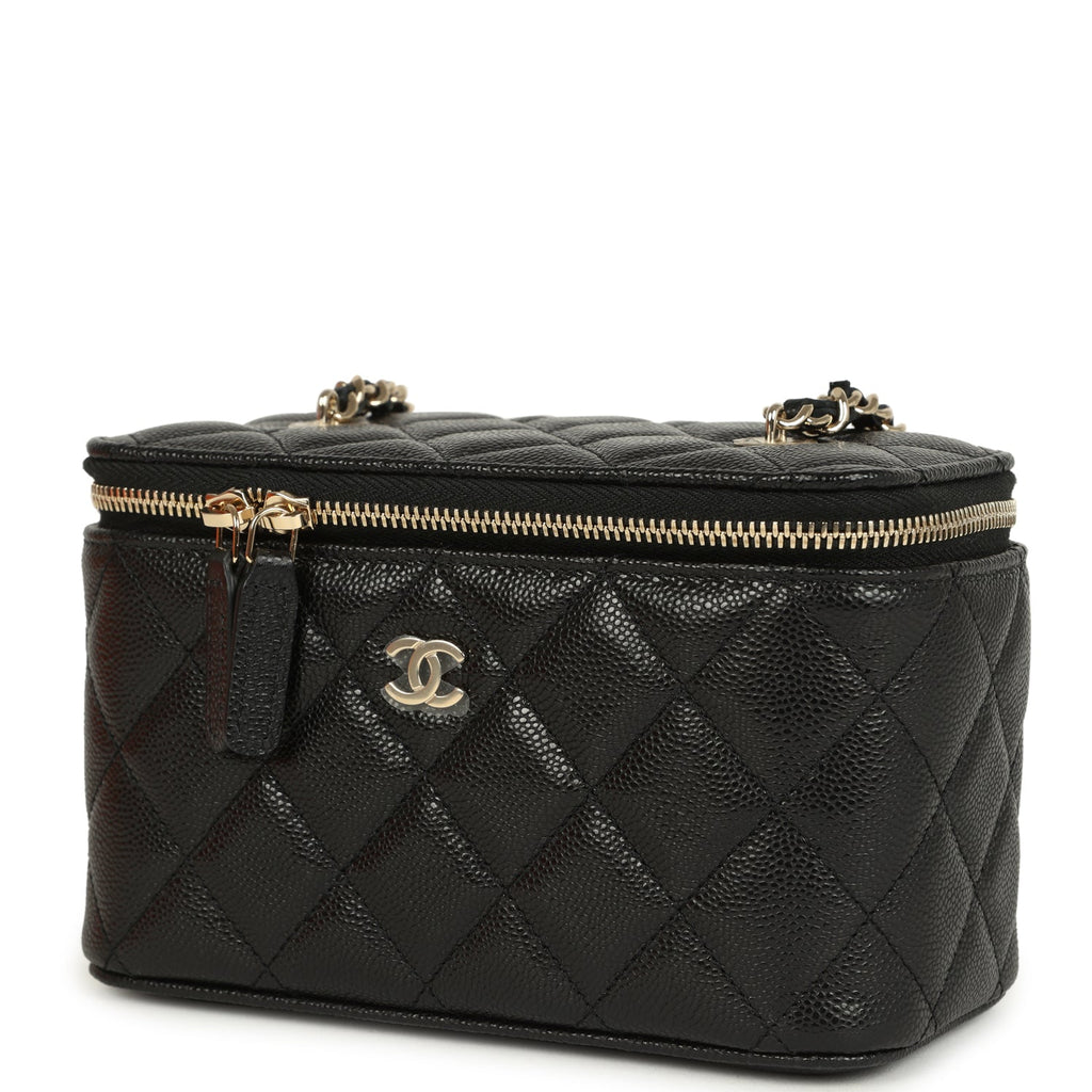Small Classic Vanity Case Black Shiny Caviar Light Gold Hardware