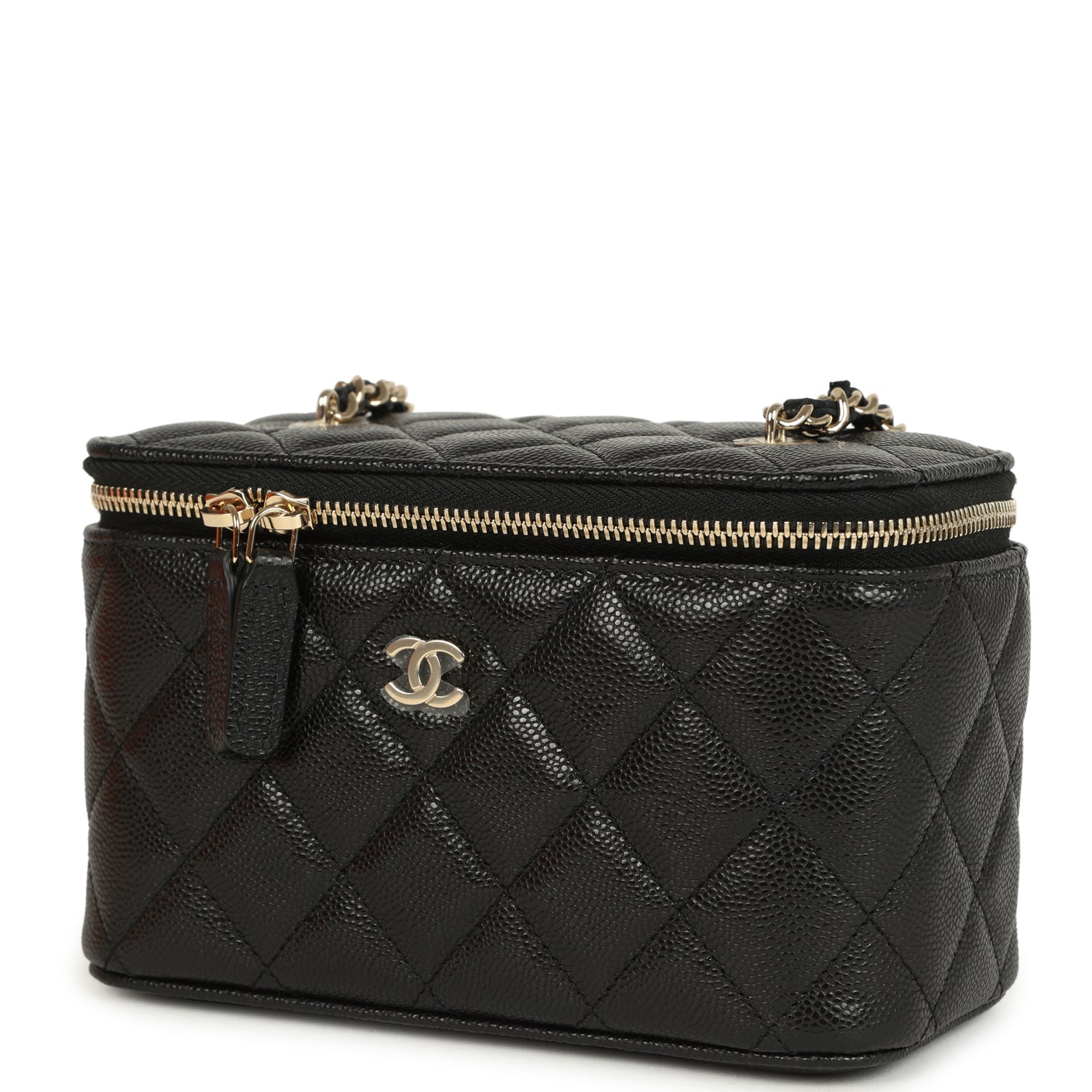 Small Classic Vanity Case Black Shiny Caviar Light Gold Hardware
