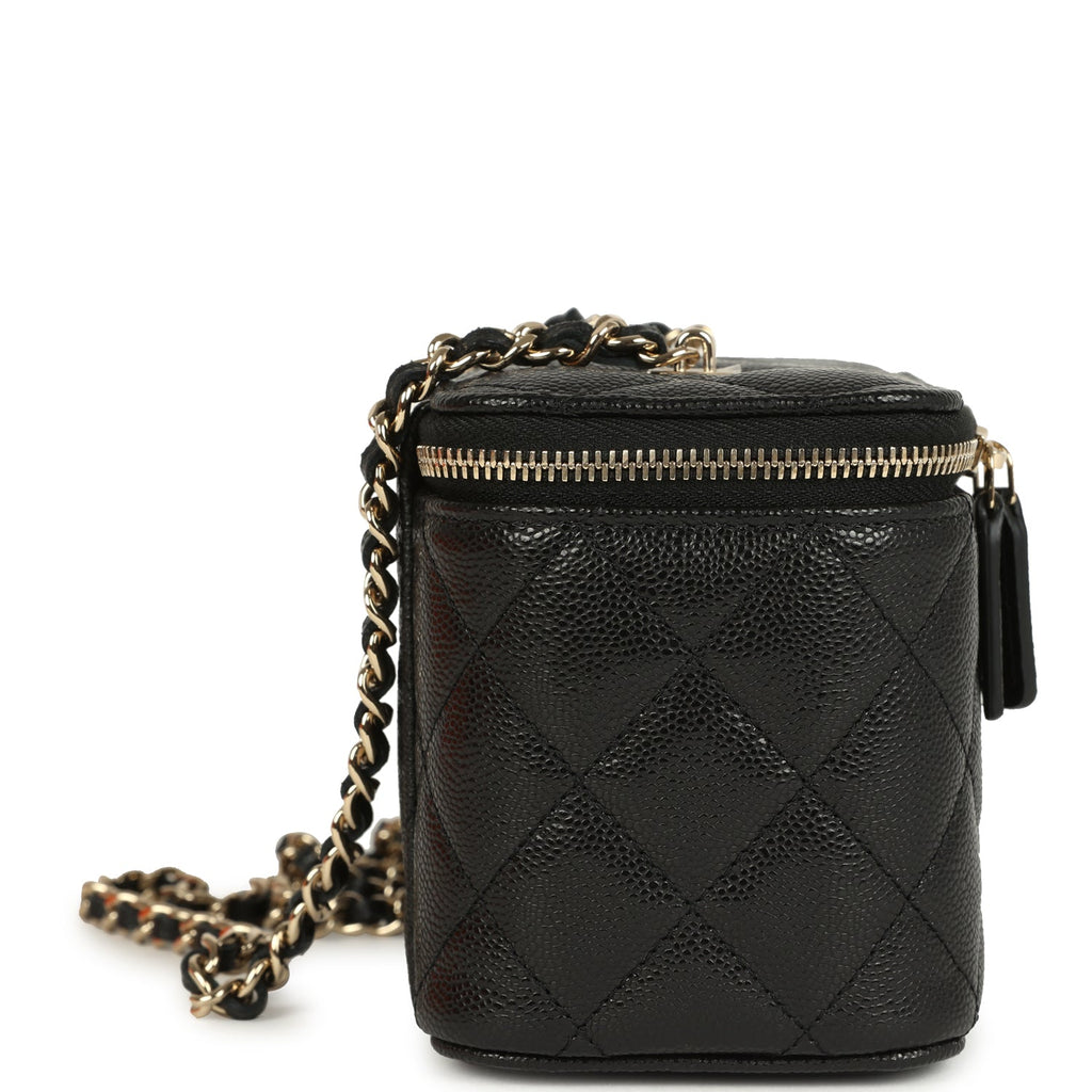Small Classic Vanity Case Black Shiny Caviar Light Gold Hardware