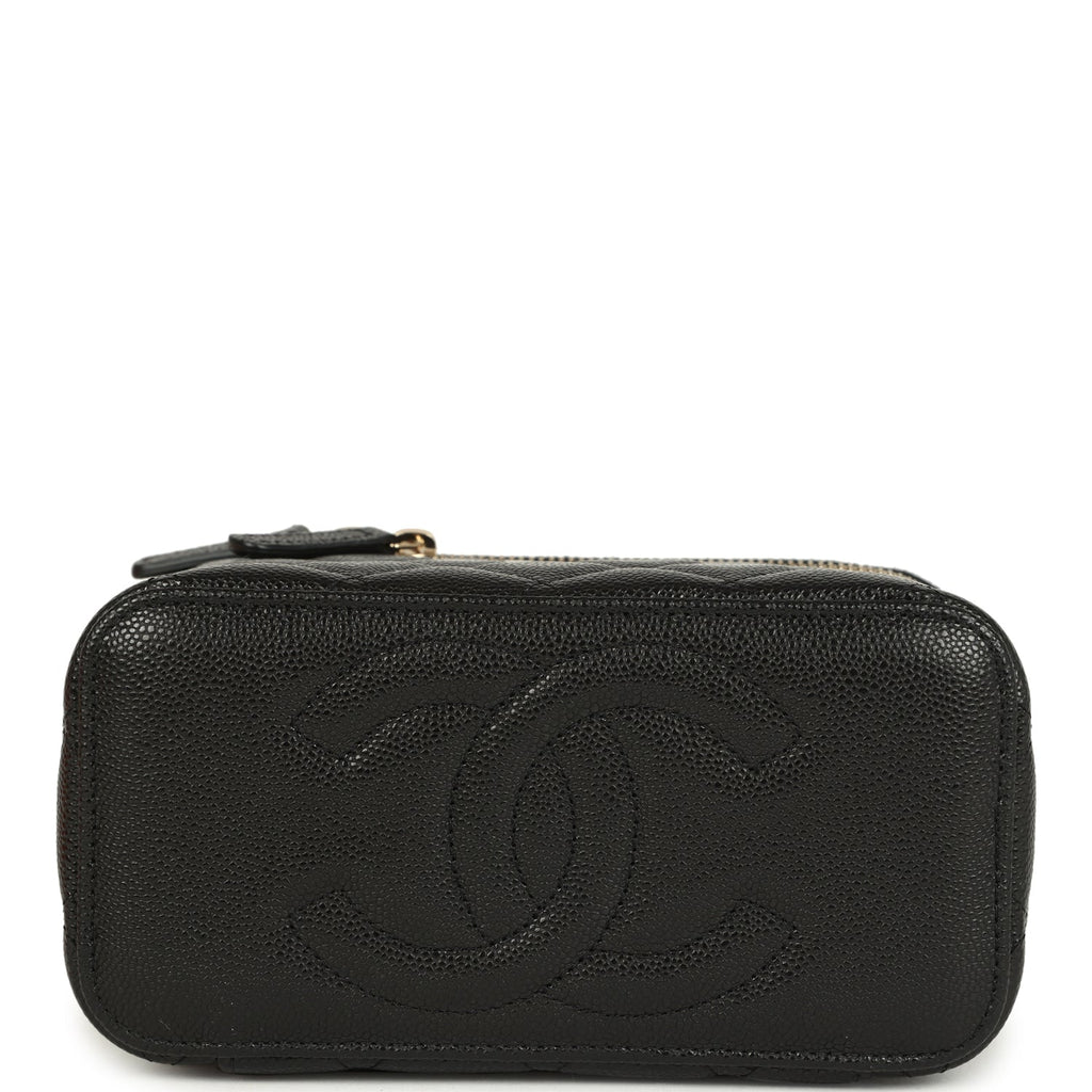 Small Classic Vanity Case Black Shiny Caviar Light Gold Hardware