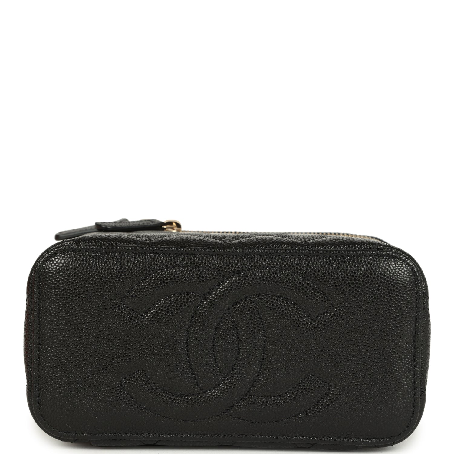Small Classic Vanity Case Black Shiny Caviar Light Gold Hardware