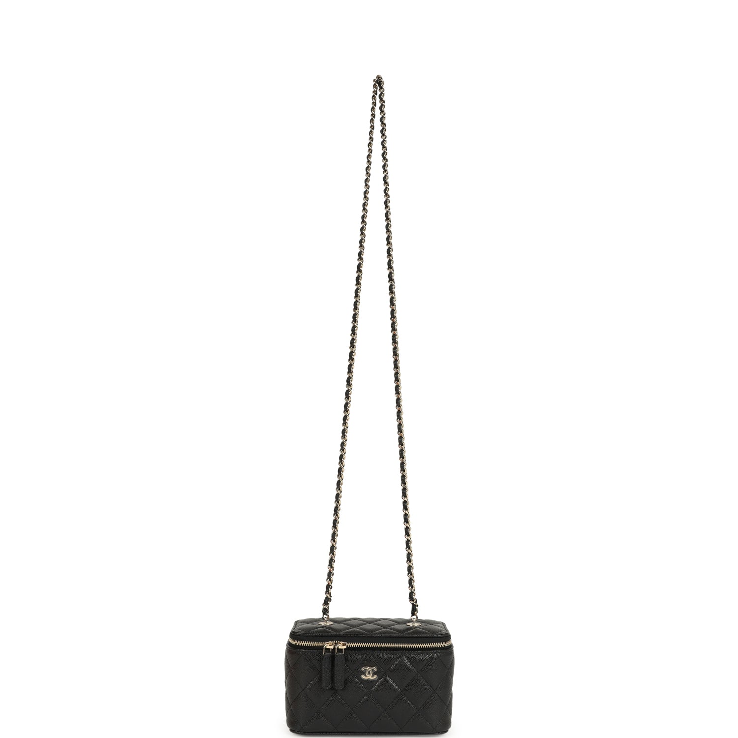Small Classic Vanity Case Black Shiny Caviar Light Gold Hardware