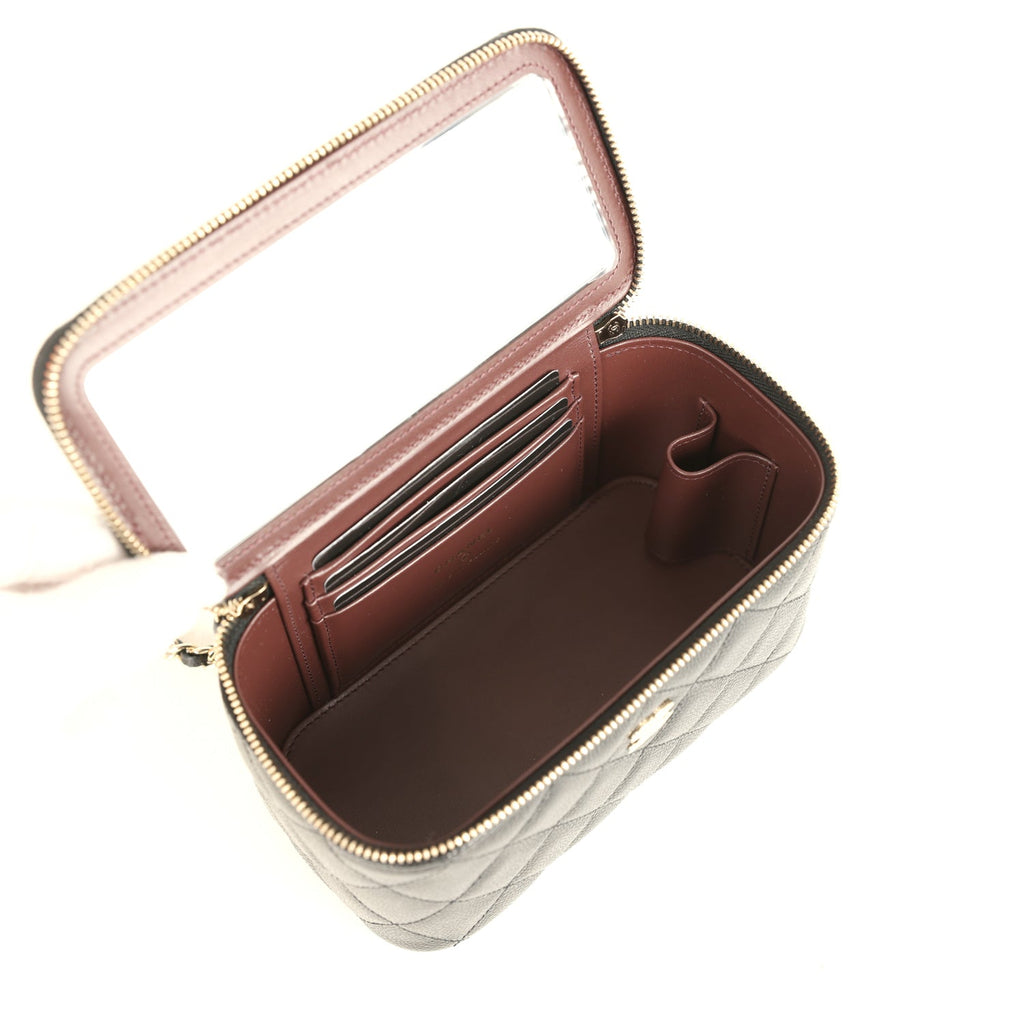 Small Classic Vanity Case Black Shiny Caviar Light Gold Hardware