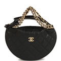 Mini Round Hobo Pouch Bag Black Shiny Caviar Mixed Metal Hardware