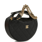 Mini Round Hobo Pouch Bag Black Shiny Caviar Mixed Metal Hardware