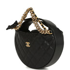 Mini Round Hobo Pouch Bag Black Shiny Caviar Mixed Metal Hardware
