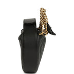Mini Round Hobo Pouch Bag Black Shiny Caviar Mixed Metal Hardware