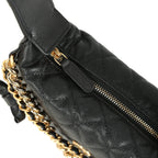 Mini Round Hobo Pouch Bag Black Shiny Caviar Mixed Metal Hardware