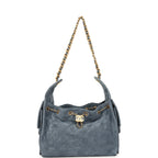 Small 25 Hobo Bag Blue Suede Antique Gold Hardware