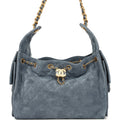 Small 25 Hobo Bag Blue Suede Antique Gold Hardware
