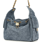 Small 25 Hobo Bag Blue Suede Antique Gold Hardware