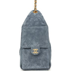 Small 25 Hobo Bag Blue Suede Antique Gold Hardware