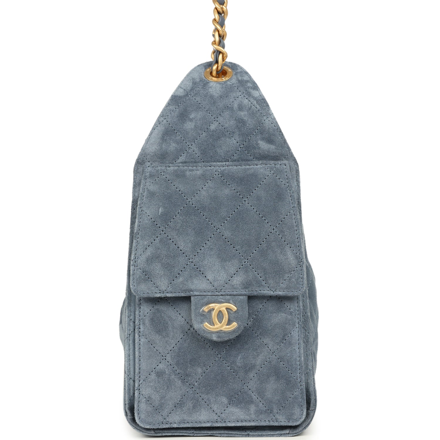 Small 25 Hobo Bag Blue Suede Antique Gold Hardware
