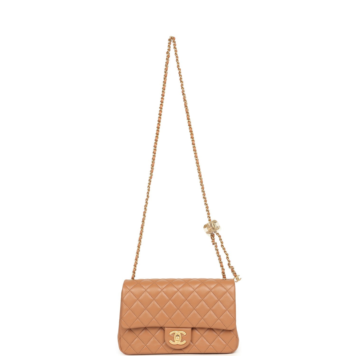 Small CC Crush Flap Bag Caramel Lambskin Brushed Gold Hardware