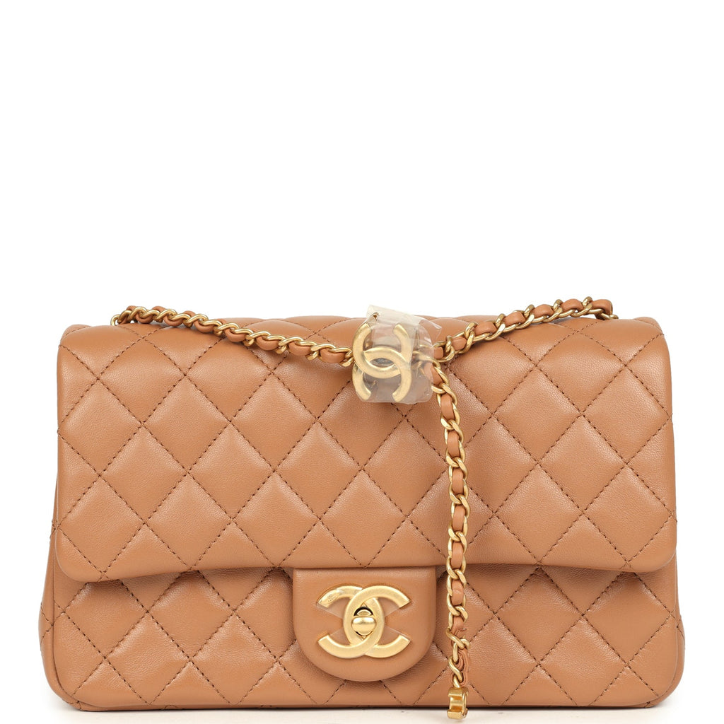 Small CC Crush Flap Bag Caramel Lambskin Brushed Gold Hardware