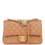 Small CC Crush Flap Bag Caramel Lambskin Brushed Gold Hardware