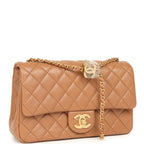 Small CC Crush Flap Bag Caramel Lambskin Brushed Gold Hardware