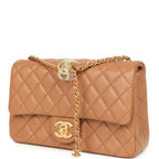 Small CC Crush Flap Bag Caramel Lambskin Brushed Gold Hardware