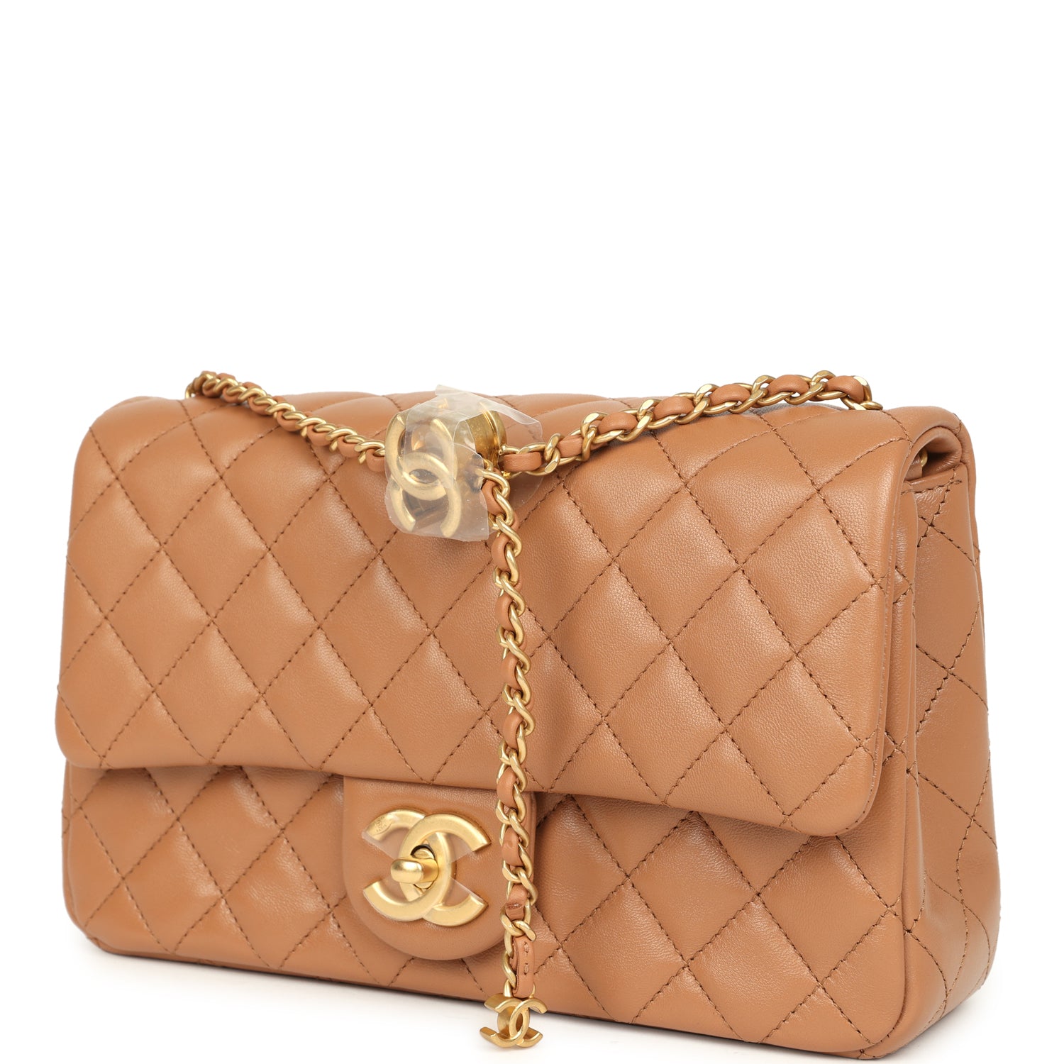 Small CC Crush Flap Bag Caramel Lambskin Brushed Gold Hardware