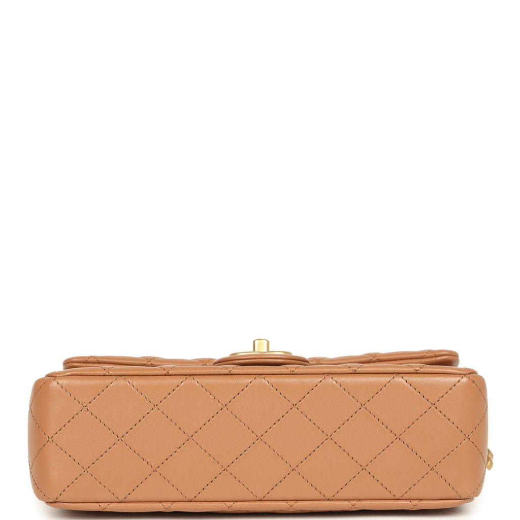 Small CC Crush Flap Bag Caramel Lambskin Brushed Gold Hardware