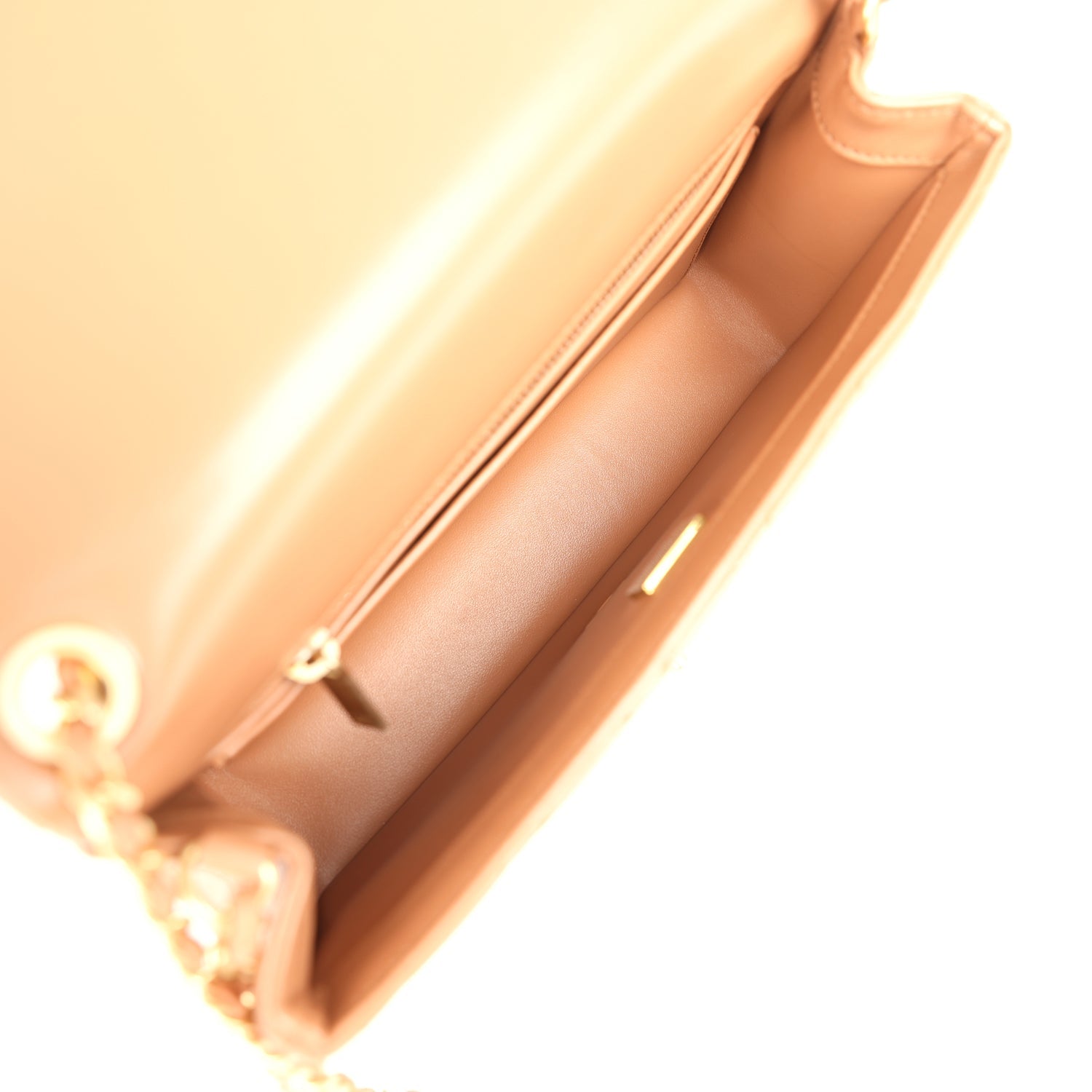 Small CC Crush Flap Bag Caramel Lambskin Brushed Gold Hardware